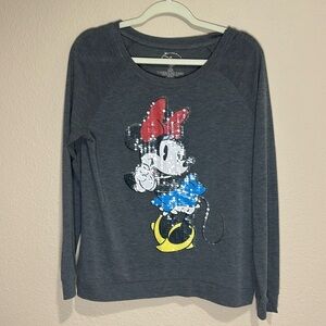 DISNEY Sequin Minnie Mouse Scoopneck Sweatshirt, Size JR L (11/13), EUC
